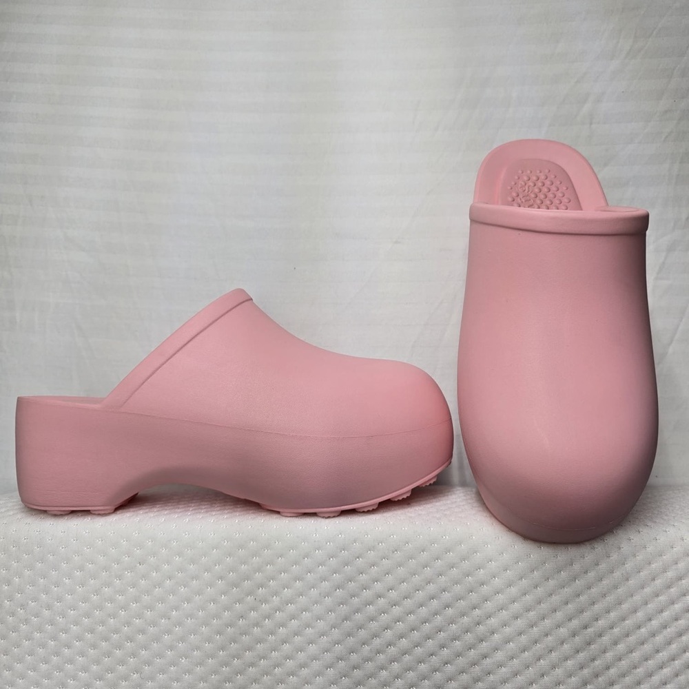 Praying Pink Chunky Platform Clogs Women’s Size 10 Slip-On Rubber Mules